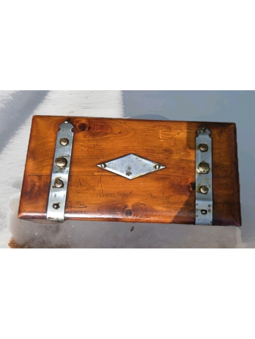 Vintage Cedar With Metal Jewelry Mini Treasure Chest Glove Jewelry Box 12"x6"x4"